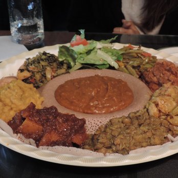 TG's Addis Ababa Restaurant - Vegetarian/vegan platter for two! My favourite was the one in the front left corner (dark red/maroon) - Ethiopian Near Me - London, Ontario