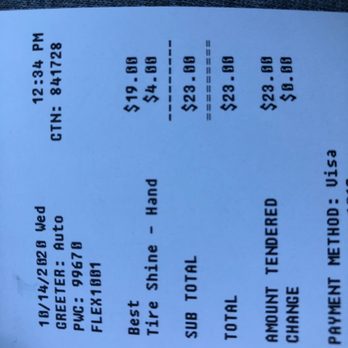 Splash In - Receipt - included a tire shine by hand. - Car Wash Near Me - Clinton, Maryland