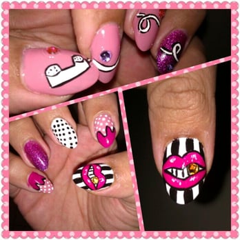 Elegance Nails - Brought in some pictures, drawing and glitter. They made it happen. Yay! - Nail Salons Near Me - Northridge, California Elegance Nails - Brought in some pictures, drawing and glitter. They made it happen. Yay! - Nail Salons Near Me - Northridge, California