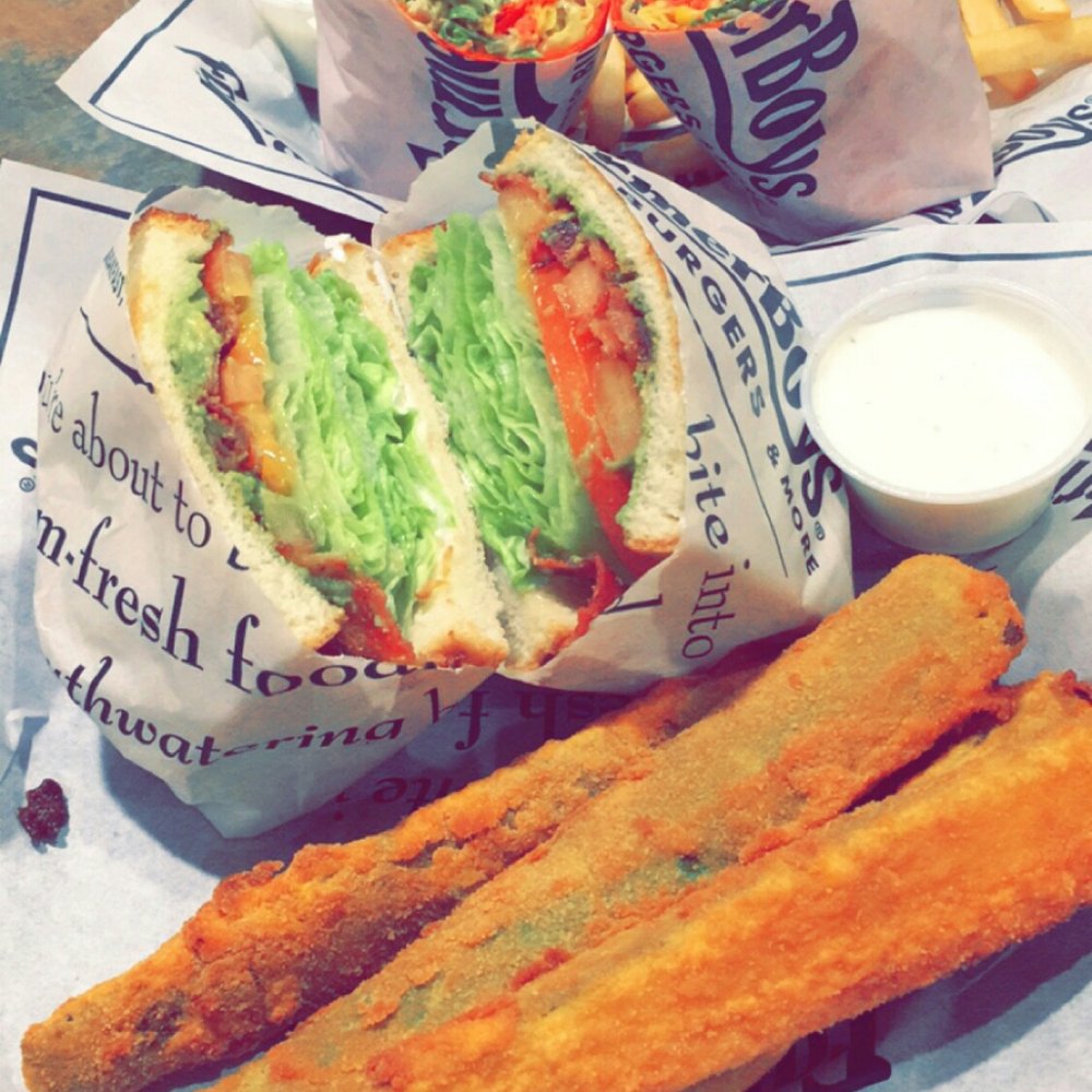 Farmer Boys - BLT w/ Zucchini & Southwest Chicken Salad Wrap w/ Fries - Breakfast & Brunch Near Me - Irwindale, California Farmer Boys - BLT w/ Zucchini & Southwest Chicken Salad Wrap w/ Fries - Breakfast & Brunch Near Me - Irwindale, California