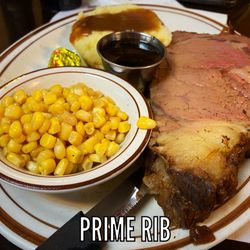 JB's Bar & Grill - Prime Rib, mashed potatoes with gravy and corn
