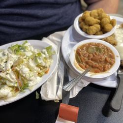 Blue Mound Cafe - Rufe Snow - Side salad, chicken fried steak, pinto beans, fried okra