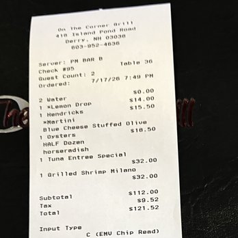 On the Corner Grill - tab July 2026 - Italian Near Me - Derry, New Hampshire On the Corner Grill - tab July 2026 - Italian Near Me - Derry, New Hampshire
