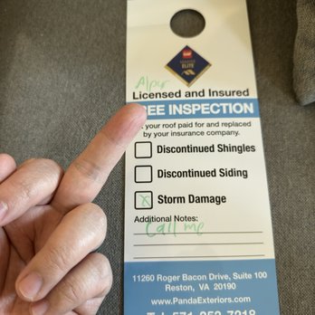 Panda Exteriors - Scammers that need a real job. Going to door to door and lying about what people need fixed. Homeowners beware! - Roofing Near Me - Laurel, Maryland Panda Exteriors - Scammers that need a real job. Going to door to door and lying about what people need fixed. Homeowners beware! - Roofing Near Me - Laurel, Maryland