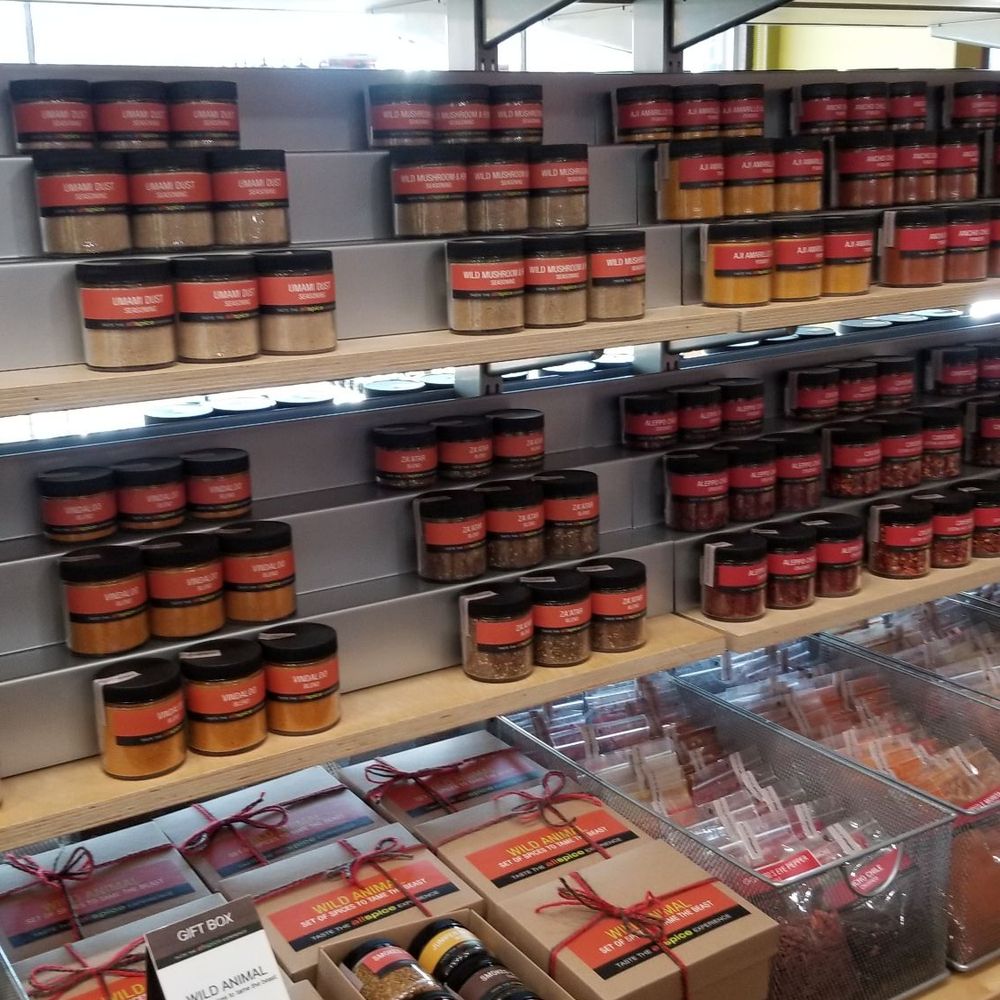 a display of spices in a store
