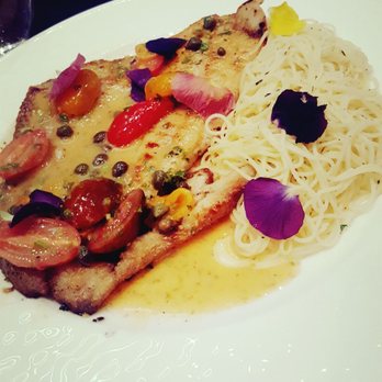 Varia - Friend's Flounder Piccata with lemon and olive oil pasta garnished w/petals. Pasta was good but could've used more seasoning. - Italian Near Me - Norfolk, Virginia Varia - Friend's Flounder Piccata with lemon and olive oil pasta garnished w/petals. Pasta was good but could've used more seasoning. - Italian Near Me - Norfolk, Virginia