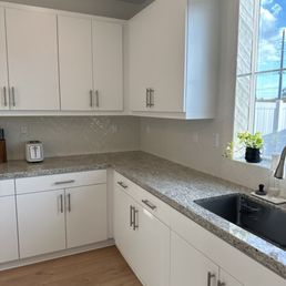 Subtle herringbone backsplash. Looks great and they even did inside the window sill for us. Subtle herringbone backsplash. Looks great and they even did inside the window sill for us.