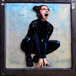 Art By Justin Hunt - PIMAL SCREAM 34X35  ACRYLIC REVERSE GLASS PAINTING  (2 PANE WINDOW)