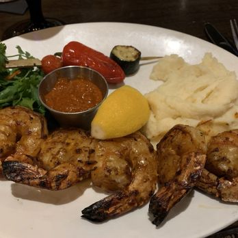 Downtowner Woodfire Grill - Grilled shrimp and veggie skewers and horseradish mashed potatoes - Pizza Near Me - Saint Paul, Minnesota