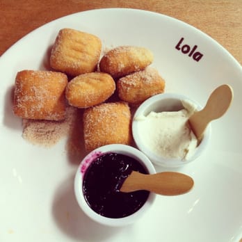 Lola - Donuts w/marscapone cheese & blueberry compote spread. - Greek Near Me - Seattle, Washington