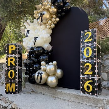 Emmies Party Rentals - Prom 2026 balloon backdrop in black, white & gold - Party Equipment Rentals Near Me - Bell Gardens, California Emmies Party Rentals - Prom 2026 balloon backdrop in black, white & gold - Party Equipment Rentals Near Me - Bell Gardens, California