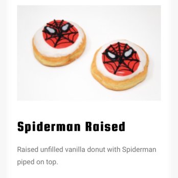 SloDoCo Donuts - This is a photo of the donuts that are out this month. This is a Spider-Man Raised Donut. - Donuts Near Me - San Luis Obispo, California