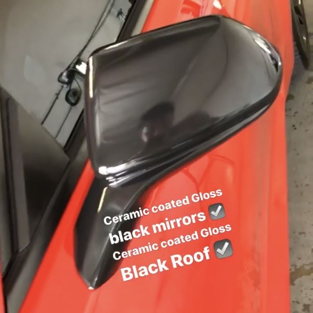 Gloss black roof wrap and gloss black Mirror wrapped He even ceramic coated them for me! Gloss black roof wrap and gloss black Mirror wrapped He even ceramic coated them for me!