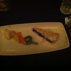 Lolo's Vegan and Raw Restaurant and Store - Rum and raisin mince pie brandy sauce. fresh fruit skewer and almond cream