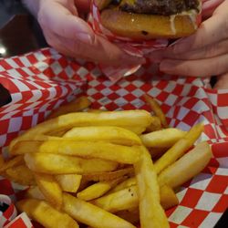 Campus Pub - Smash burger with the upgraded french fry side.
