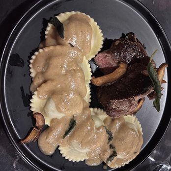 Twisted Liquid - Fillet mignon with mushroom ravioli. - Cocktail Bars Near Me - Blacksburg, Virginia