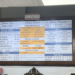 a menu on the wall
