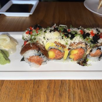 Watawa Sushi - Sea Color Roll: Spicy tuna & mango inside, topped w. eel, avocado & blacken tuna. Served w. wasabi mayo, eel sauce & tobiko on top - Sushi Bars Near Me - Astoria, New York Watawa Sushi - Sea Color Roll: Spicy tuna & mango inside, topped w. eel, avocado & blacken tuna. Served w. wasabi mayo, eel sauce & tobiko on top - Sushi Bars Near Me - Astoria, New York