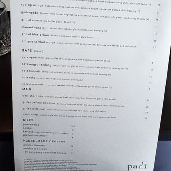 Padi - Menu - Indonesian Near Me - Los Angeles, California