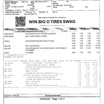 Big O Tires - 007 Big O Invoice p1 1-27-26 - Auto Repair Near Me - San Rafael, California Big O Tires - 007 Big O Invoice p1 1-27-26 - Auto Repair Near Me - San Rafael, California