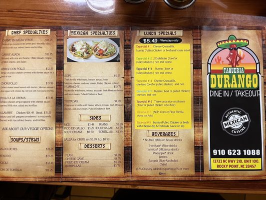 Menu photo 2 Taqueria Durango Rocky Point, NC Menu photo 2 Taqueria Durango Rocky Point, NC