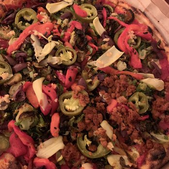 Blaze Pizza - Built my own pizza, tried the vegan chorizo on part (right/bottom) - Salad Near Me - Tuscaloosa, Alabama