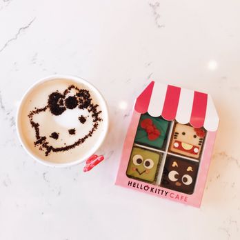 Hello Kitty Cafe - Another picture of the cakes plus the latte this time. They do little hello kitty art on top! - Cafes Near Me - Irvine, California