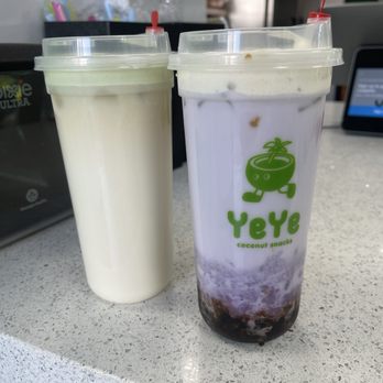 Ye Ye Coconut Snacks - Cheese Matcha Coco Taro Ball (where's the matcha?) and Taro boba fresh milk - Desserts Near Me - San Francisco, California