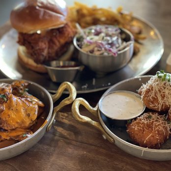 Eureka! - Spicy Spicy Fried Chicken Sandwich (slaw on side), Sherry Braised Pork Riblets, 5 Piece Mac N' Cheese Balls - American Near Me - Cupertino, California