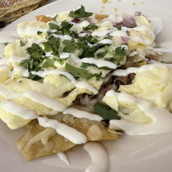 Broken Yolk Cafe - Green Chilaquiles Bowl - eggs whites, green sauce and carne asada - Breakfast & Brunch Near Me - Costa Mesa, California