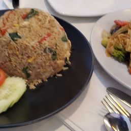 Beef fried rice and chicken noodle