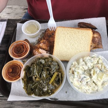 Tamez BBQ - Half chicken plate with greens and potato salad . - Barbeque Near Me - Athens, Georgia