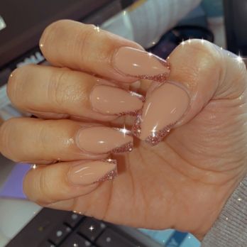 Glamour Nails - Nude with pink glitter by Amy ! - Nail Salons Near Me - Cerritos, California Glamour Nails - Nude with pink glitter by Amy ! - Nail Salons Near Me - Cerritos, California