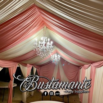 Bustamante Party Supplies - Canopy Draping with Chandeliers - Party Equipment Rentals Near Me Bustamante Party Supplies - Canopy Draping with Chandeliers - Party Equipment Rentals Near Me