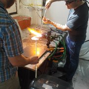 Photo of Jim Loewer Glass - Philadelphia, PA, United States. Jim is watching Matt and walking him through the process. So cool!