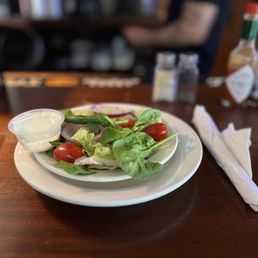 Salad with blue cheese dressing was fresh and a great warm up. Salad with blue cheese dressing was fresh and a great warm up.