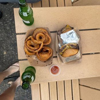Moseys Burgers - They have a great soda and drink selection too! Onion rings in this pic are the large order. - Burgers Near Me - Morro Bay, California