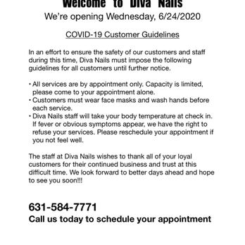 Diva Nails - Covid-19 Customer Guidelines - Nail Salons Near Me - Saint James, New York