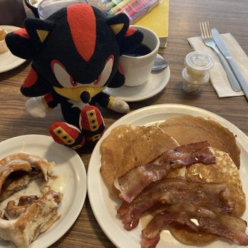 Commodore Restaurant - Coffee, Cinnamon bun and Hotcakes with Bacon, yum! - Diners Near Me - Edmonton, Alberta Commodore Restaurant - Coffee, Cinnamon bun and Hotcakes with Bacon, yum! - Diners Near Me - Edmonton, Alberta