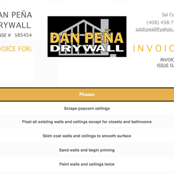 Dan Peña Drywall - Contractual proof that I was a customer. - Painters Near Me - San Jose, California