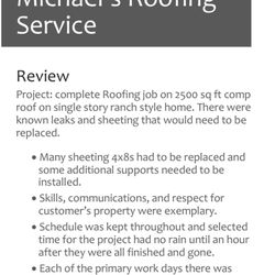 Michaels Roof Service - Service review