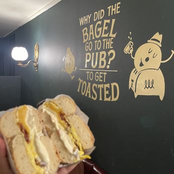 Bagel Pub - Bacon egg and cheese on a toasted everything bagel. - Bagels Near Me - New York, New York Bagel Pub - Bacon egg and cheese on a toasted everything bagel. - Bagels Near Me - New York, New York