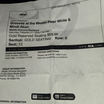 Grooves At The Westin - Admission ticket - Venues & Event Spaces Near Me - Rancho Mirage, California
