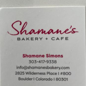 Shamane's Bake Shoppe - Business card - Bakeries Near Me - Boulder, Colorado