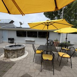 Outdoor seating with large TVs