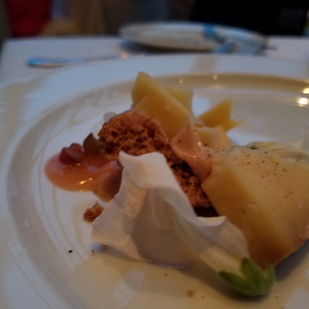 L'Etoile - #6 Course: Cheese plate, Blue cheese with rhubarb sauce. Sauce overpowered the cheese. - New American Near Me - Madison, Wisconsin L'Etoile - #6 Course: Cheese plate, Blue cheese with rhubarb sauce. Sauce overpowered the cheese. - New American Near Me - Madison, Wisconsin