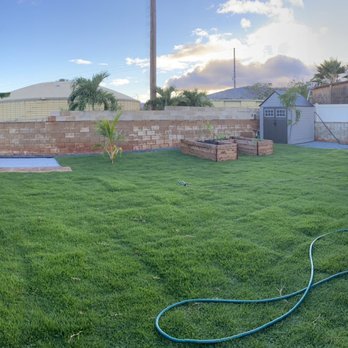 CJ Landscape and Yard Maintenance - An earlier photo when the grass was longer.  Very pleased with the work that they did laying grass and the gravel. - Landscaping Near Me - Honolulu, Hawaii