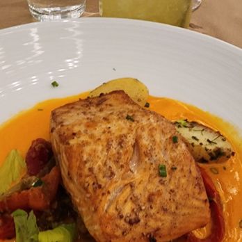 La Belle Helene - Salmon A La Plancha Basquaise. - French Near Me - Charlotte, North Carolina La Belle Helene - Salmon A La Plancha Basquaise. - French Near Me - Charlotte, North Carolina