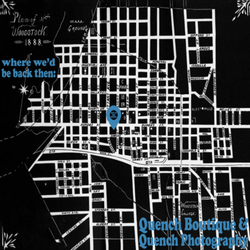 Quench Boutique - Cool map of Woodstock, Ontario from 1888 - with a map marker showing where Quench Boutique is located at 386 Dundas St., Woodstock.