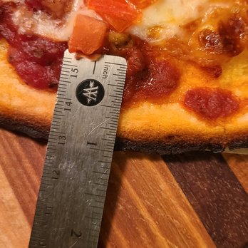 MOD Pizza - Here's the one spt that was closest to their guideline of half an inch and really, that's being generous, it's way closer to the inch mark. - Fast Food Near Me - Schaumburg, Illinois